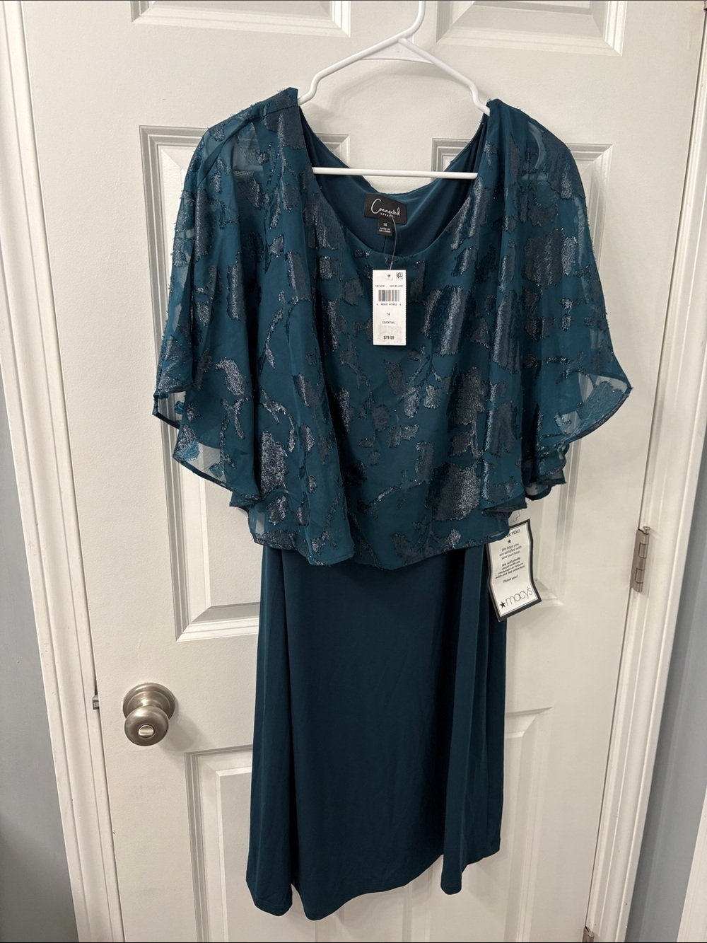 Connected Apparel Teal Embellished Cape-Sleeve Dress